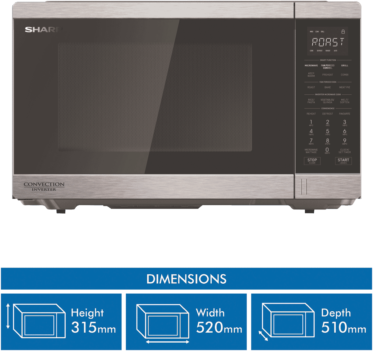 Sharp R890EST 1100W Convection Inverter Microwave S/S at The Good Guys