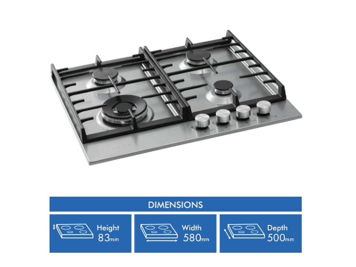 Technika 60cm Stainless Steel Gas Cooktop TGC6GX