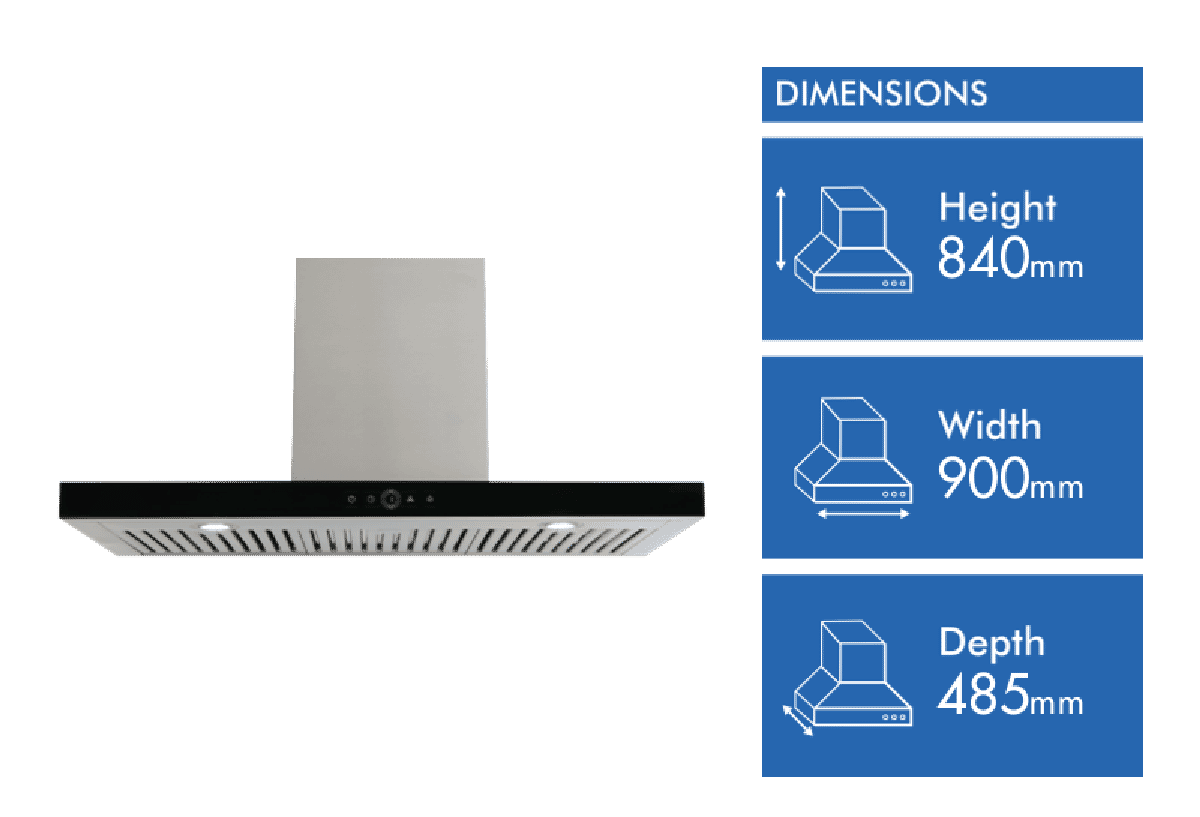 Technika 90cm Black Canopy Rangehood