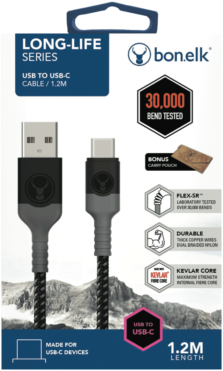 Bonelk Long-Life USB to USB-C Cable 1m - Black