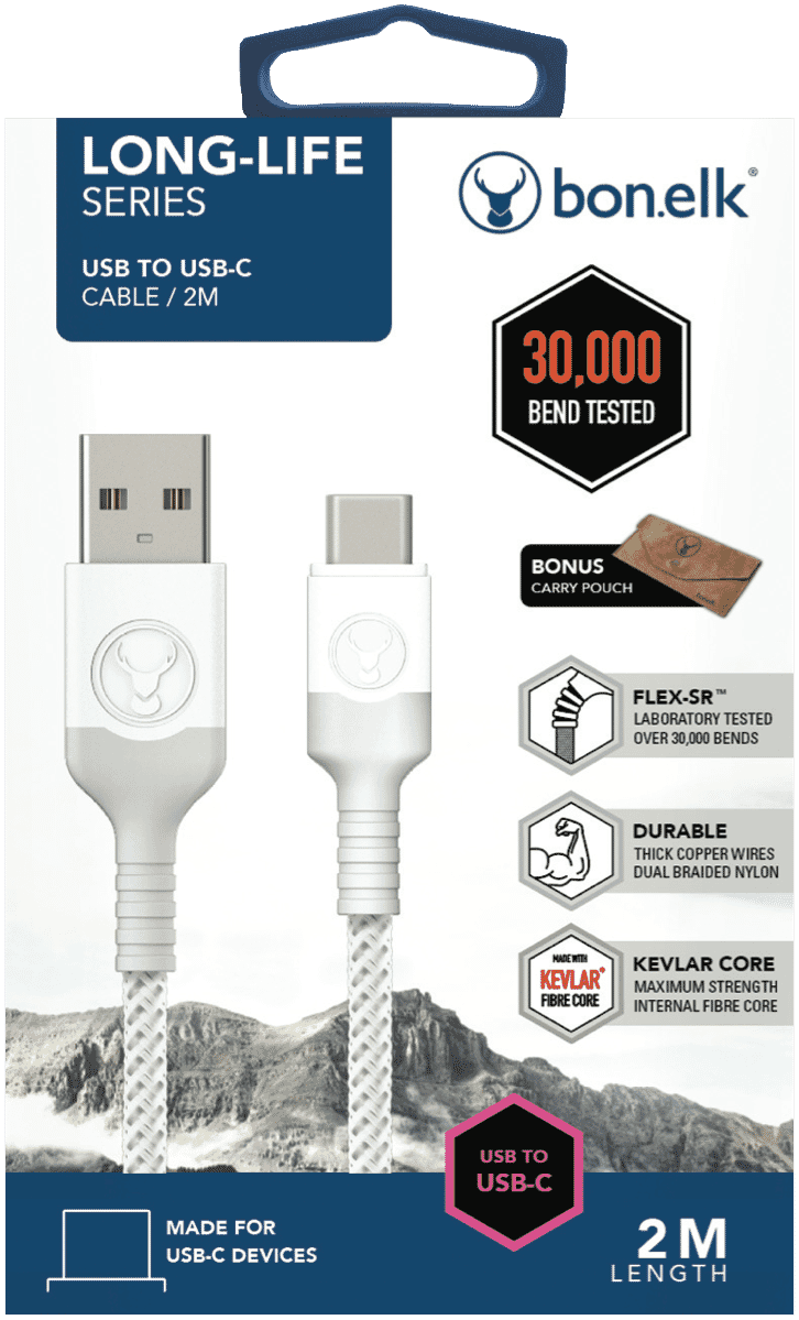 Bonelk Long-Life USB to USB-C Cable 2m - White