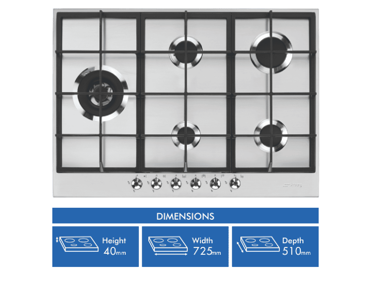 Smeg 72cm Classic Gas Cooktop
