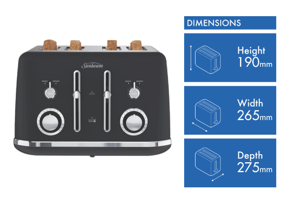 Sunbeam Alinea Collection 4 Slice Toaster Black TA2740K