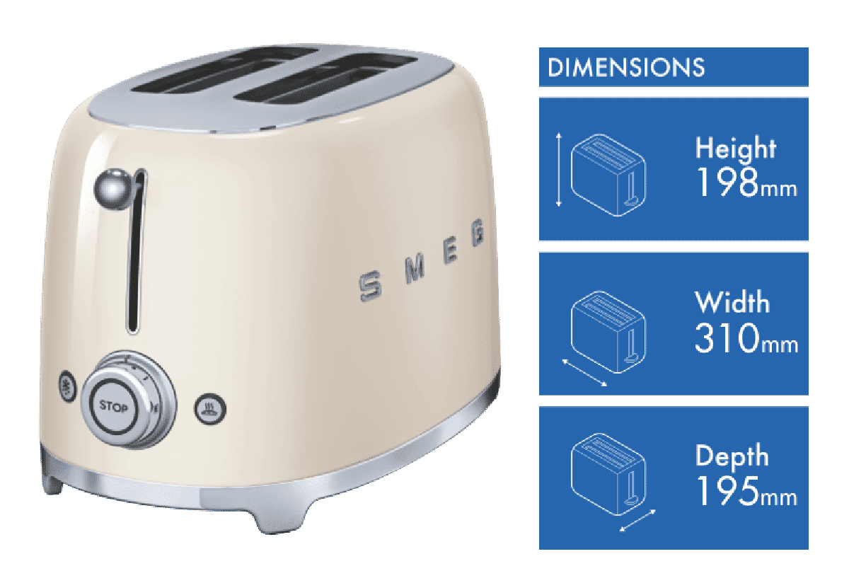 Smeg 50's Style 2 Slice Toaster Cream TSF01CRAU