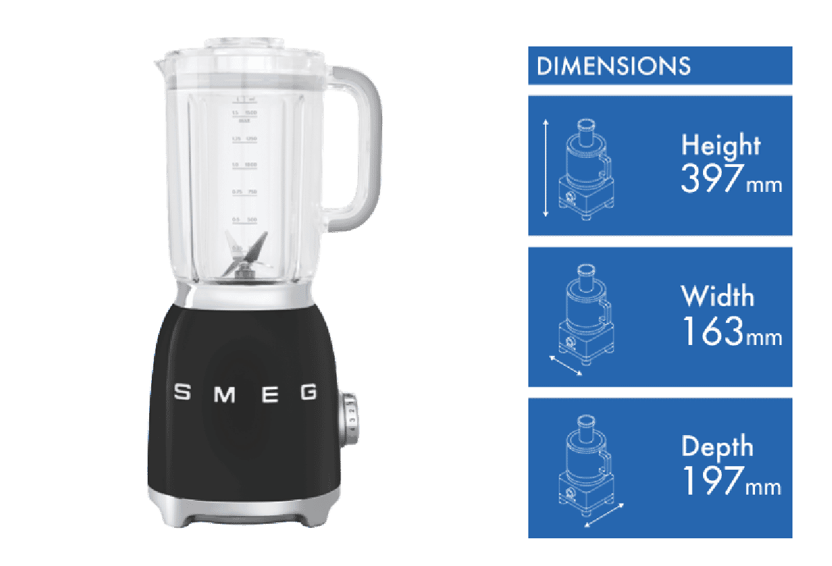 Smeg BLF01BLUS Retro Style Blender with 6 Cups Tritan BPA-Free Jug,  Detachable Stainless Steel Dual Blades, Overload Motor Protection, 4 Speeds  and 3