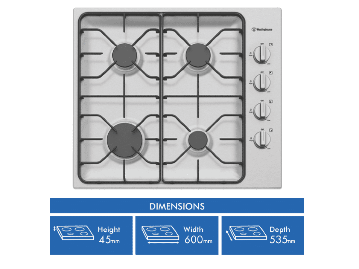 Westinghouse WHG640SC 60cm Gas Cooktop Stainless Steel at The Good Guys