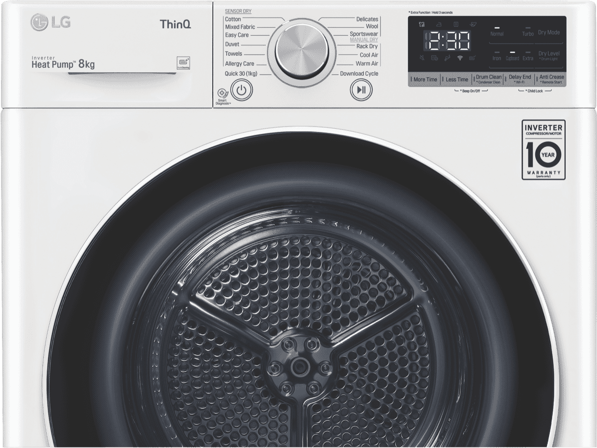 LG DVH508W 8kg Heat Pump Dryer at The Good Guys