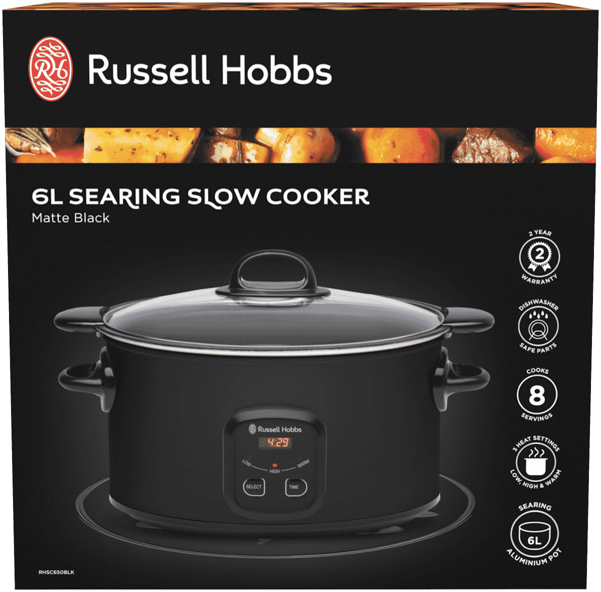 Russell Hobbs RHSC650BLK 6 Litre Searing Slow Cooker Matte Black at The