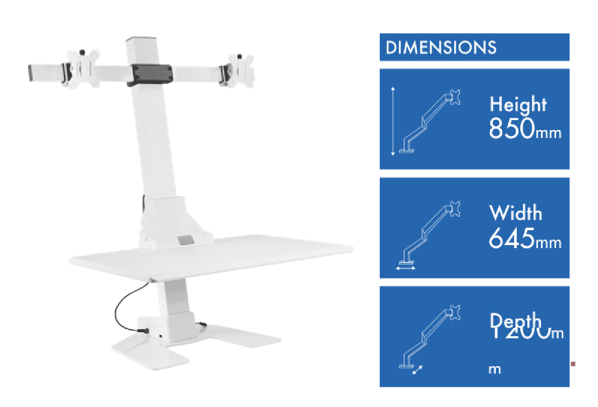 Ergovida Dual Monitor Electric Workstation White