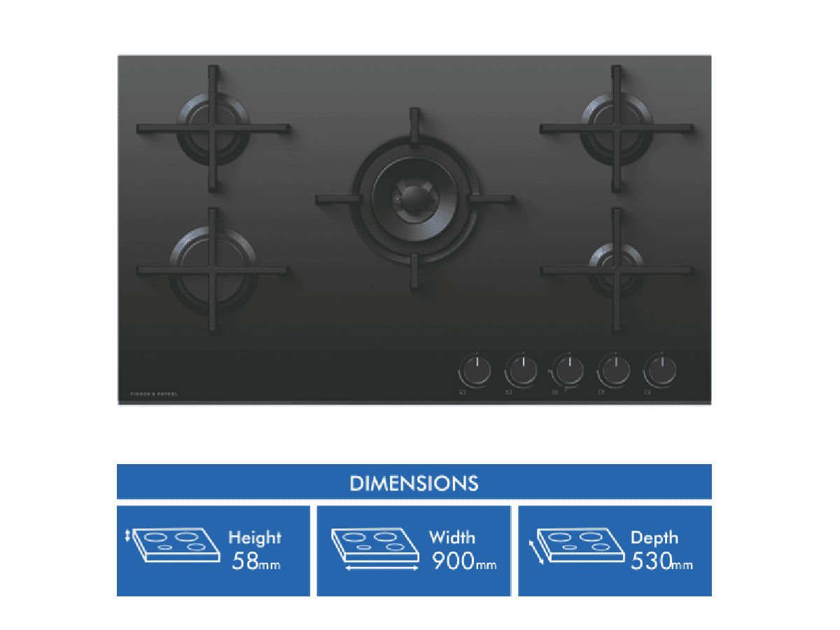 Fisher & Paykel 90cm Natural Gas on Glass Cooktop CG905DNGGB4