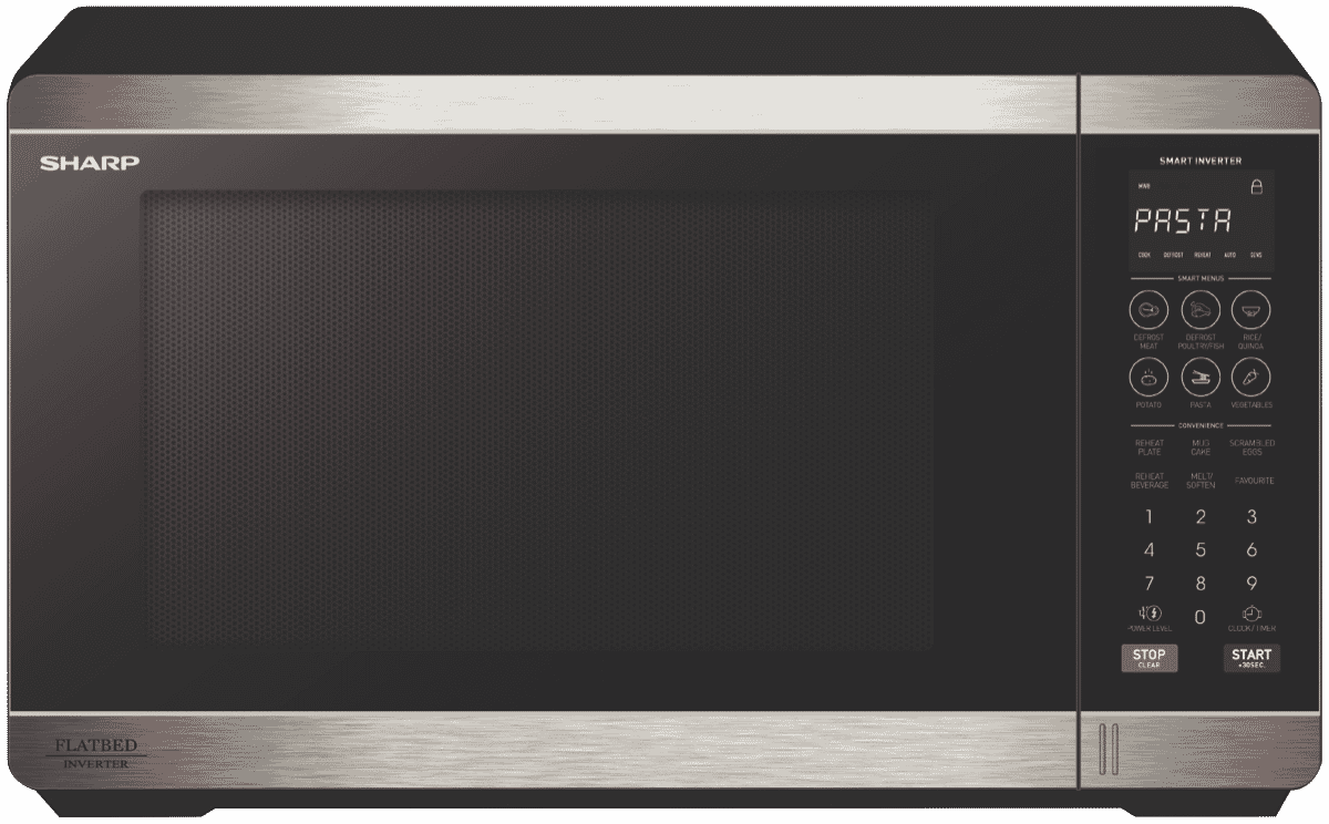 Sharp SM327FHS 32L 1200W Flatbed Microwave Black S/Steel at The Good Guys