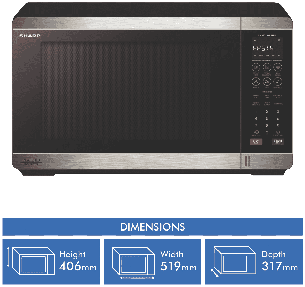 NEW Sharp SM327FHS 32L 1200W Flatbed Microwave Black S/St | eBay