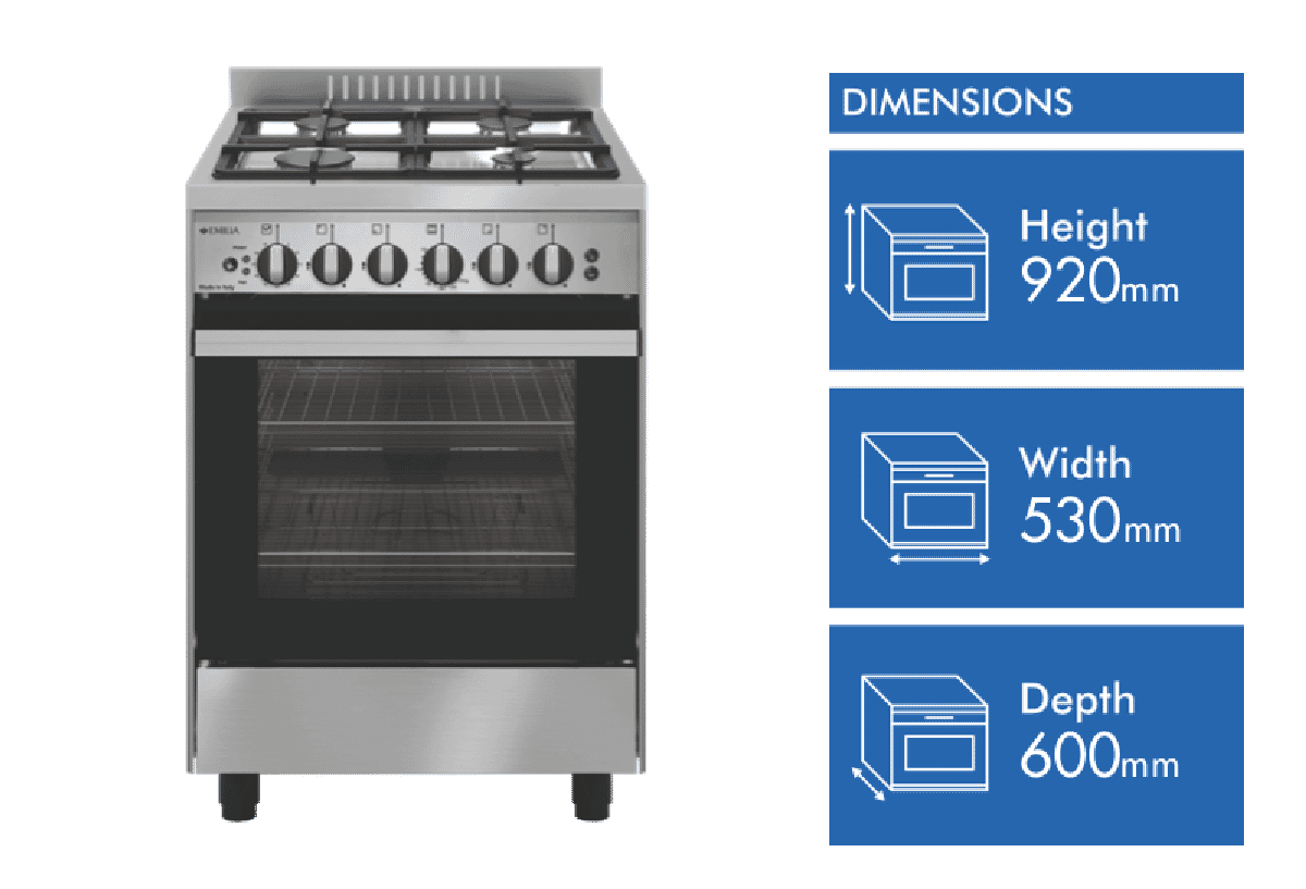 Emilia EM534GG 53cm Stainless Steel Gas Cooker at The Good Guys