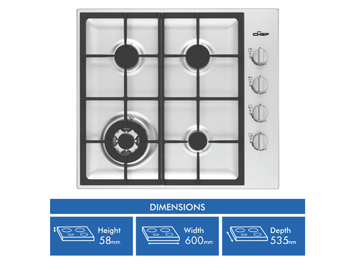 Chef 60cm Gas Cooktop Stainless Steel CHG644SC