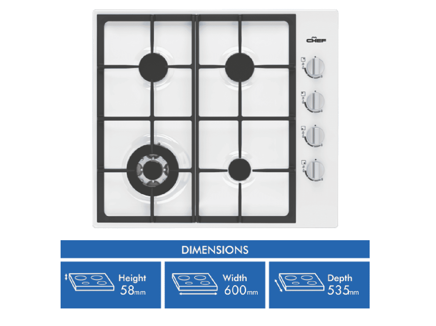 Chef 60cm Gas Cooktop White