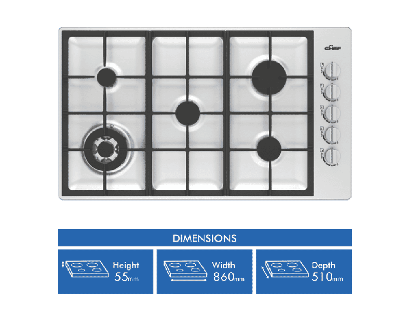 Chef 90cm Gas Cooktop Stainless Steel