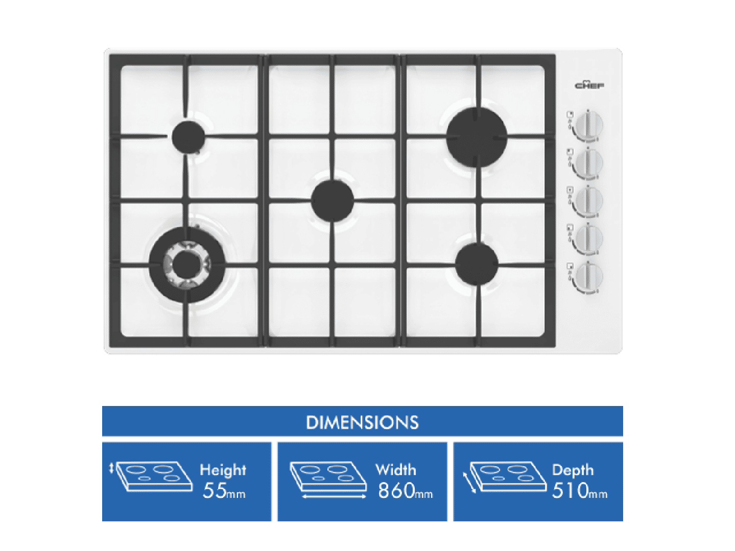 Chef 90cm Gas Cooktop White