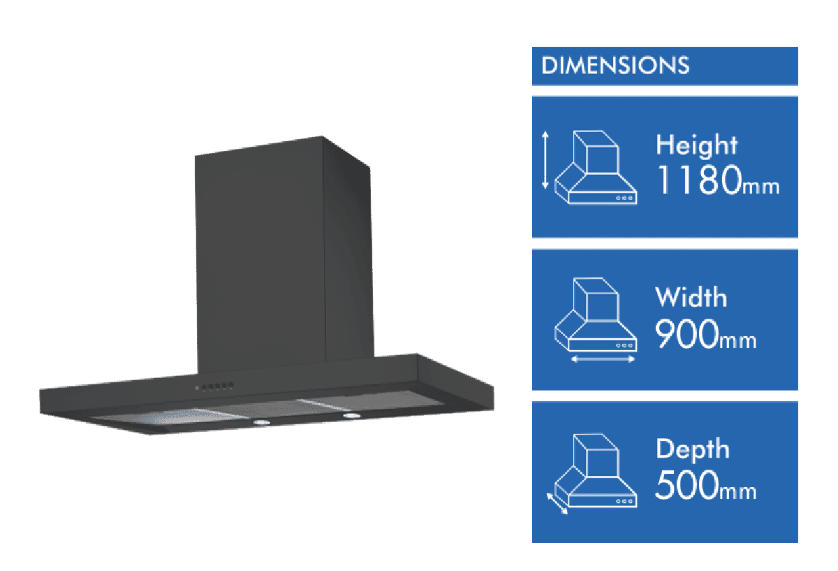 Chef 90cm Canopy Rangehood Black