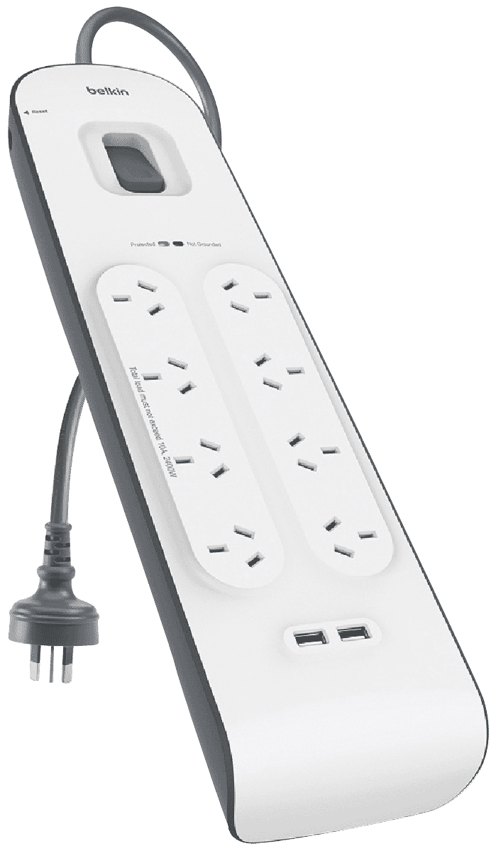 Belkin 2M Extension Lead Cable Surge Protected Tower Power Socket 4 USB Ports 14 Way 