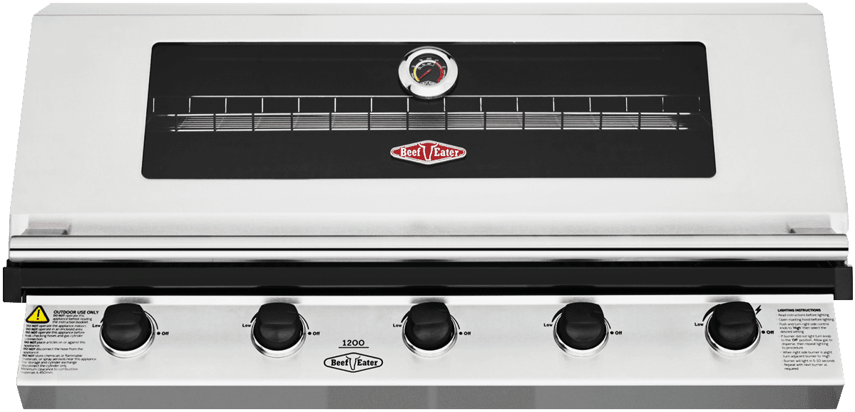 BeefEater 1200 Series Stainless Steel 5 Burner Built In BBQ w/ Cast Iron Burners & Grills - Body Only