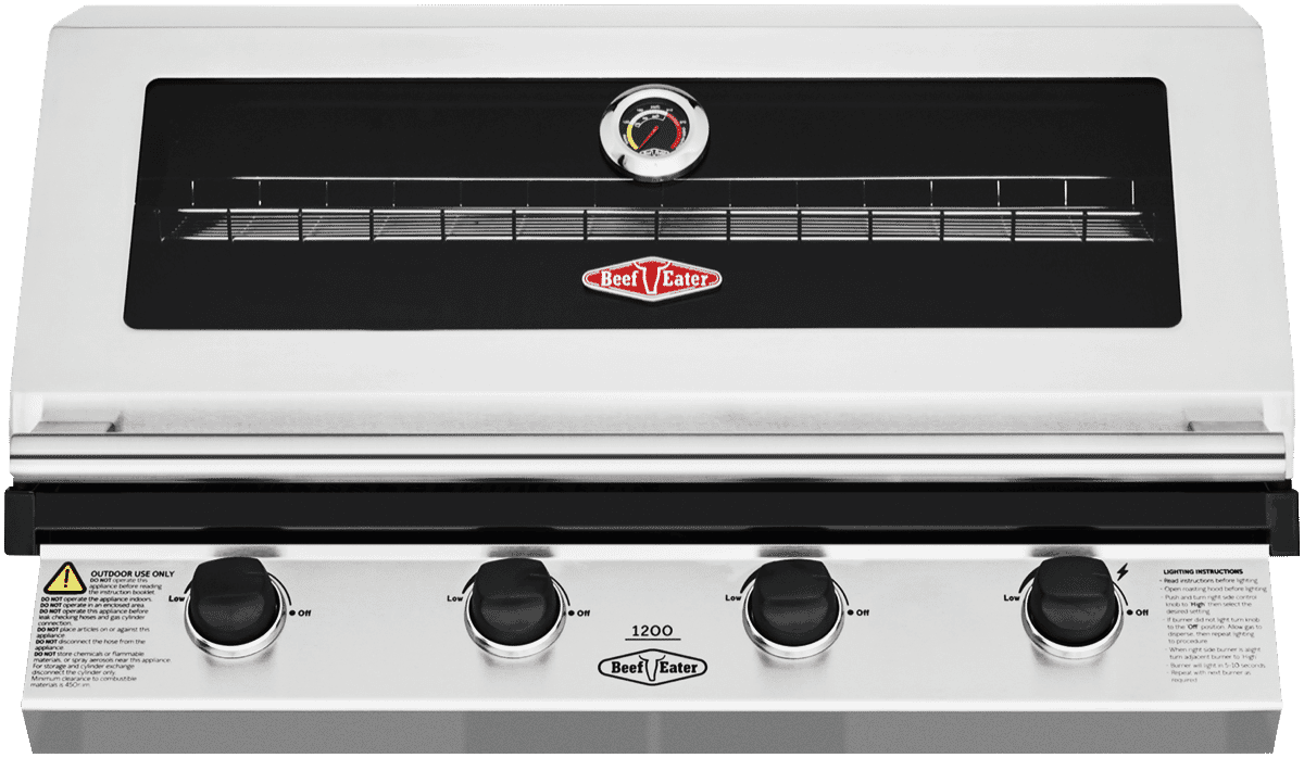 BeefEater 1200 Series Stainless Steel 4 Burner Built In BBQ w/ Cast Iron Burners & Grills - Body Only