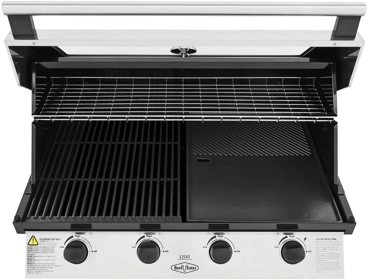 BeefEater 1200 Series Stainless Steel 4 Burner Built In BBQ w/ Cast Iron Burners & Grills - Body Only