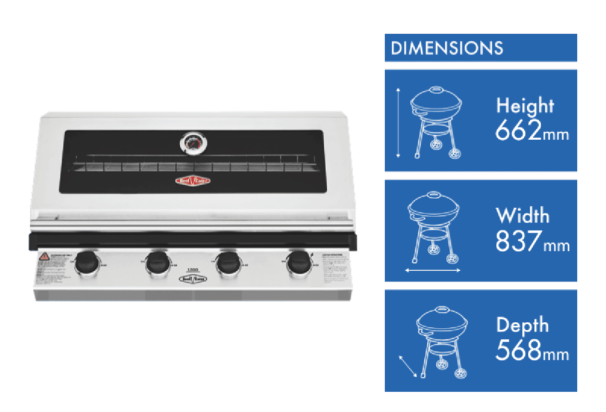 BeefEater 1200 Series Stainless Steel 4 Burner Built In BBQ w/ Cast