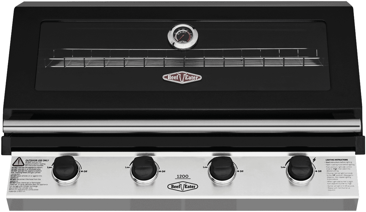 BeefEater 1200 Series Black Enamel 4 Burner Built In BBQ w/ Cast Iron