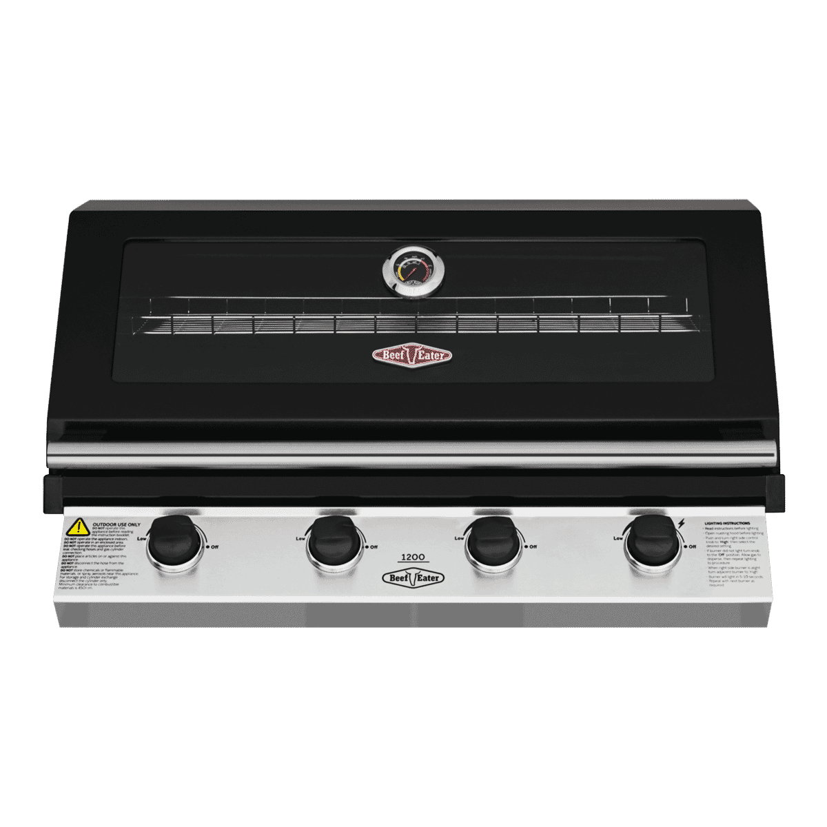 BeefEater 1200 Series Black Enamel 4 Burner Built In BBQ w/ Cast Iron