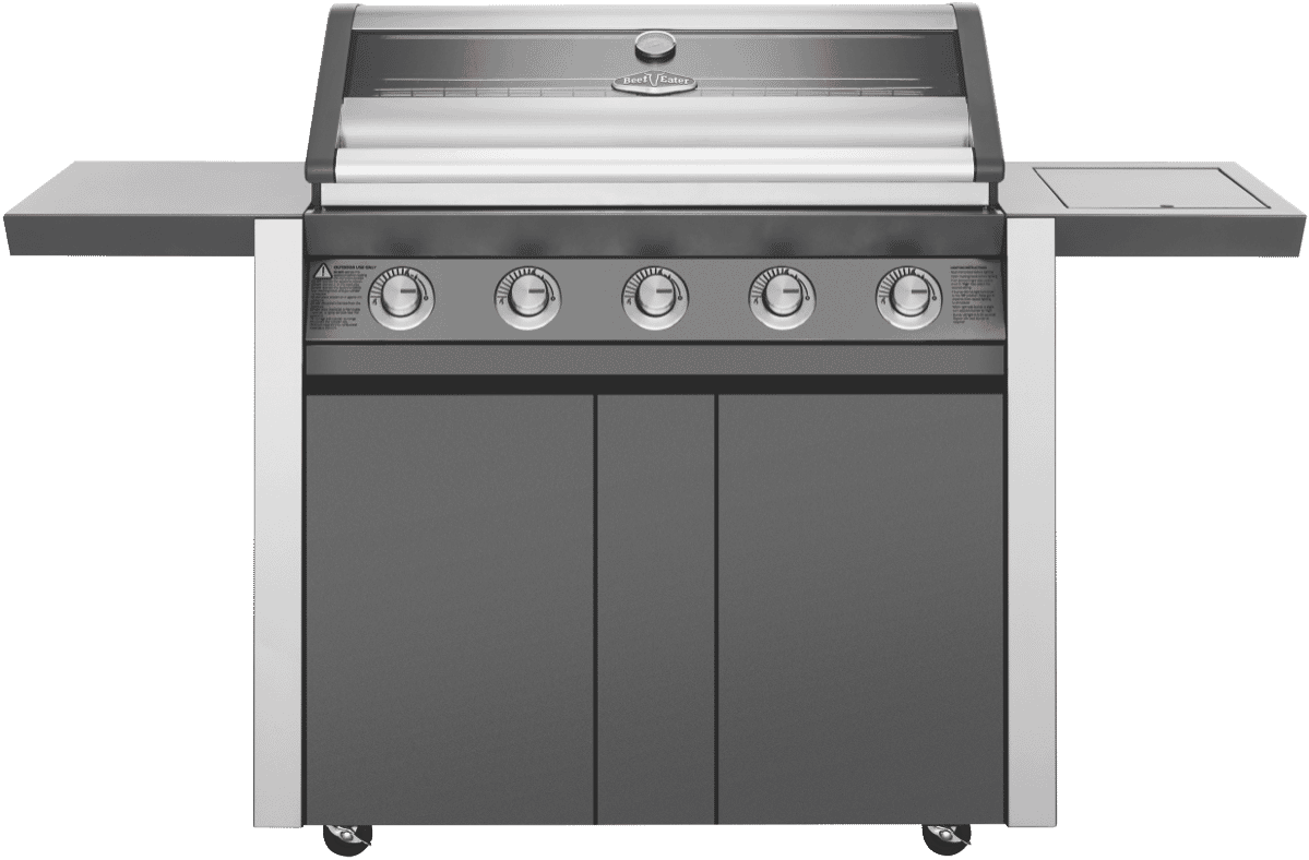 BeefEater BMG1651DA 1600 Series Dark 5 Burner BBQ & Trolley with Side Burner, Cast Iron Burners