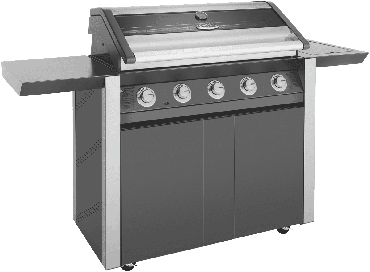 BeefEater BMG1651DA 1600 Series Dark 5 Burner BBQ & Trolley with Side Burner, Cast Iron Burners