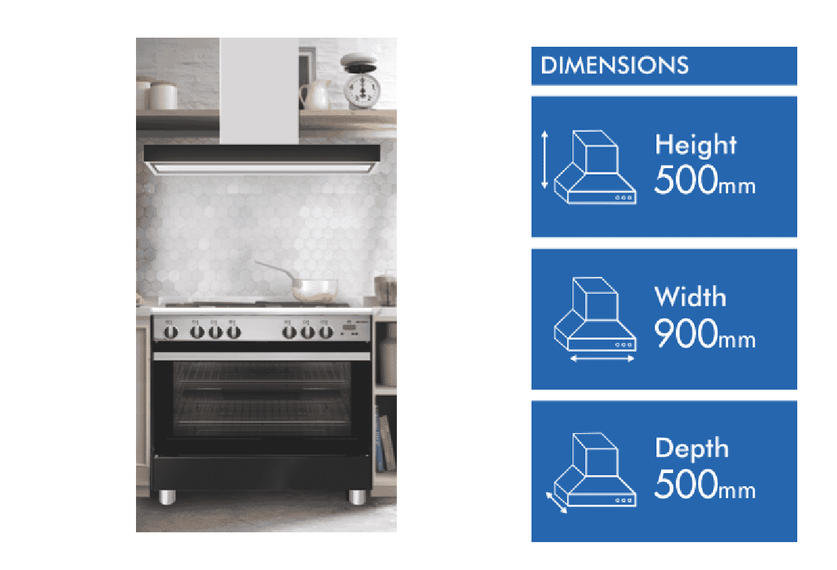 Emilia 90cm Square Profile Canopy Rangehood