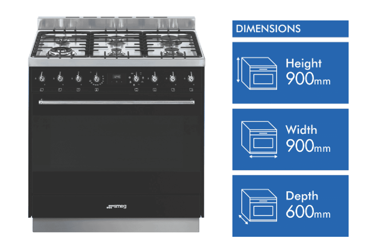 Smeg 90cm Dual Fuel Upright Cooker - Black Gloss