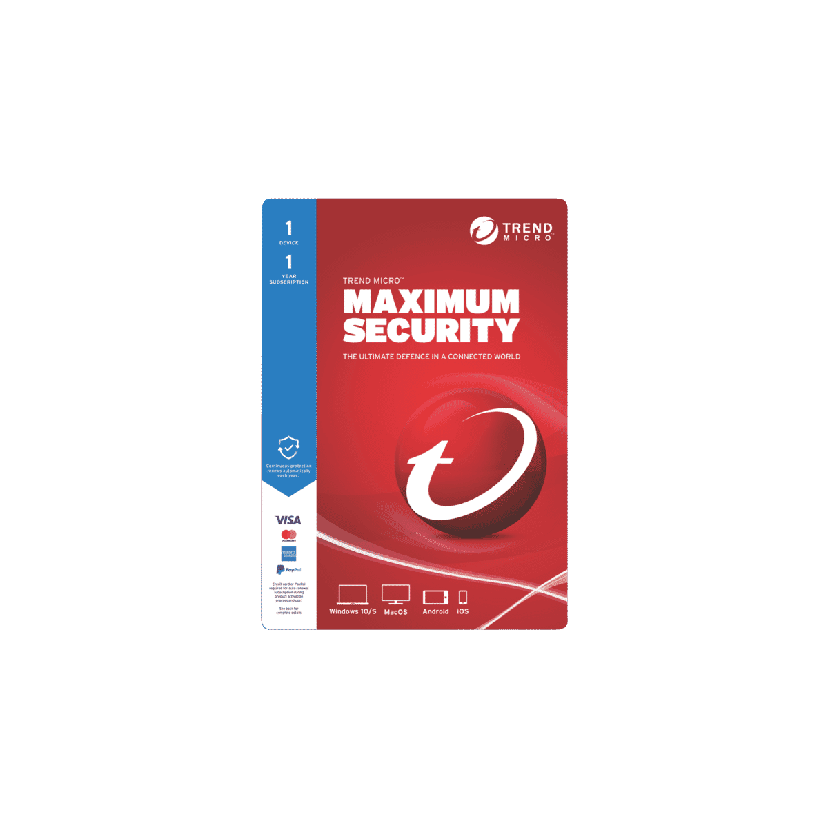 Trend Micro TICEWWMFXSBW7C Maximum Security 1 Device 1 Year 
