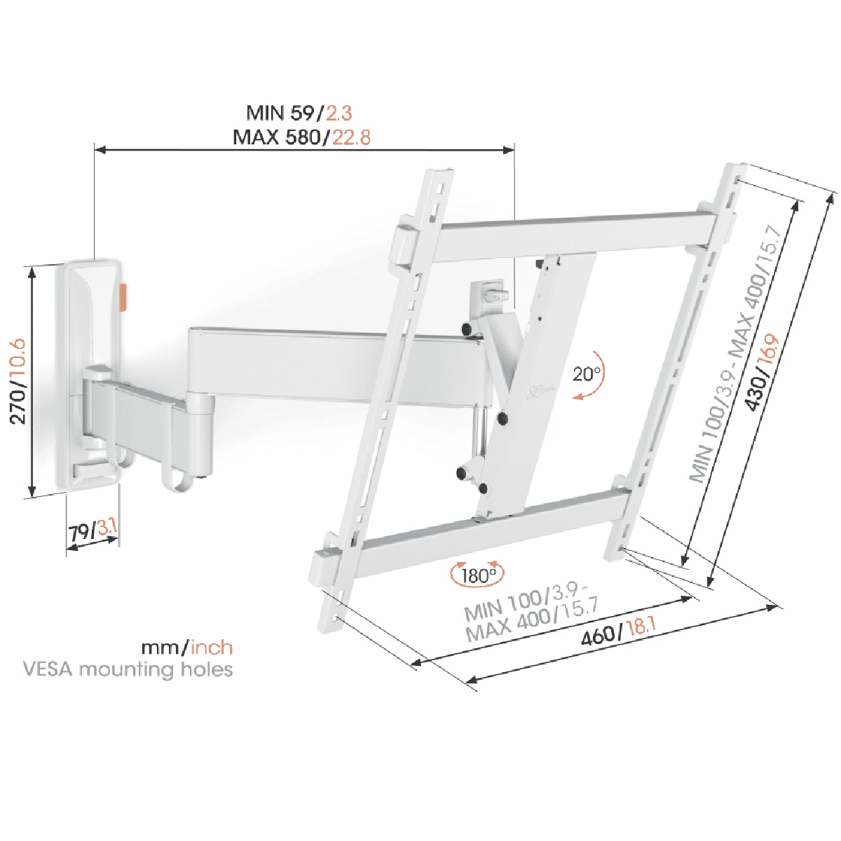 Vogels Full Motion+ TV Wall Mount White 32-65'