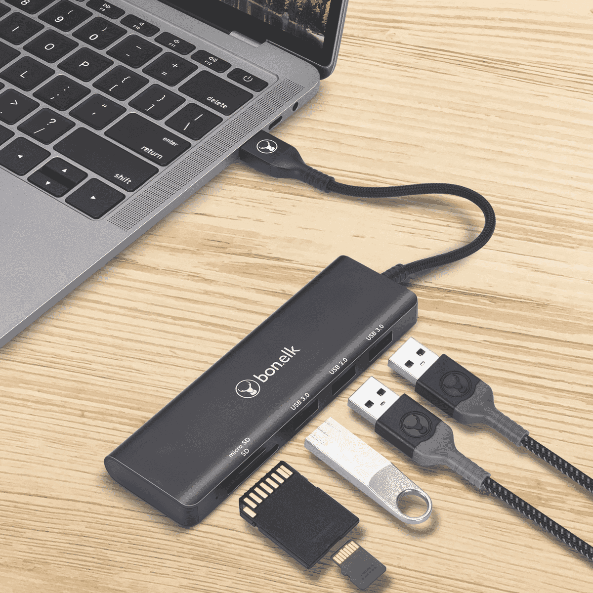 Bonelk USB-A to 3 x USB 3.0 SD/TF Logelife Hub