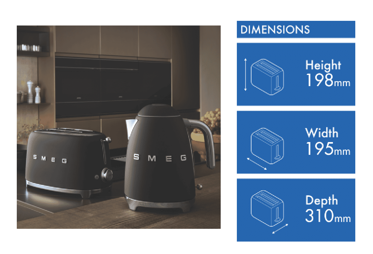 Smeg TSF01BLMAU 2 Slice Toaster 50's Style Matte Black at The Good Guys