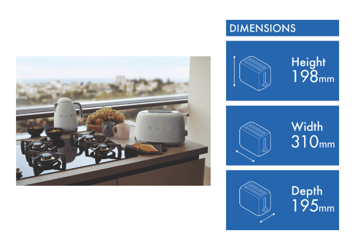 Smeg 2 Slice Toaster 50's Style Matte White