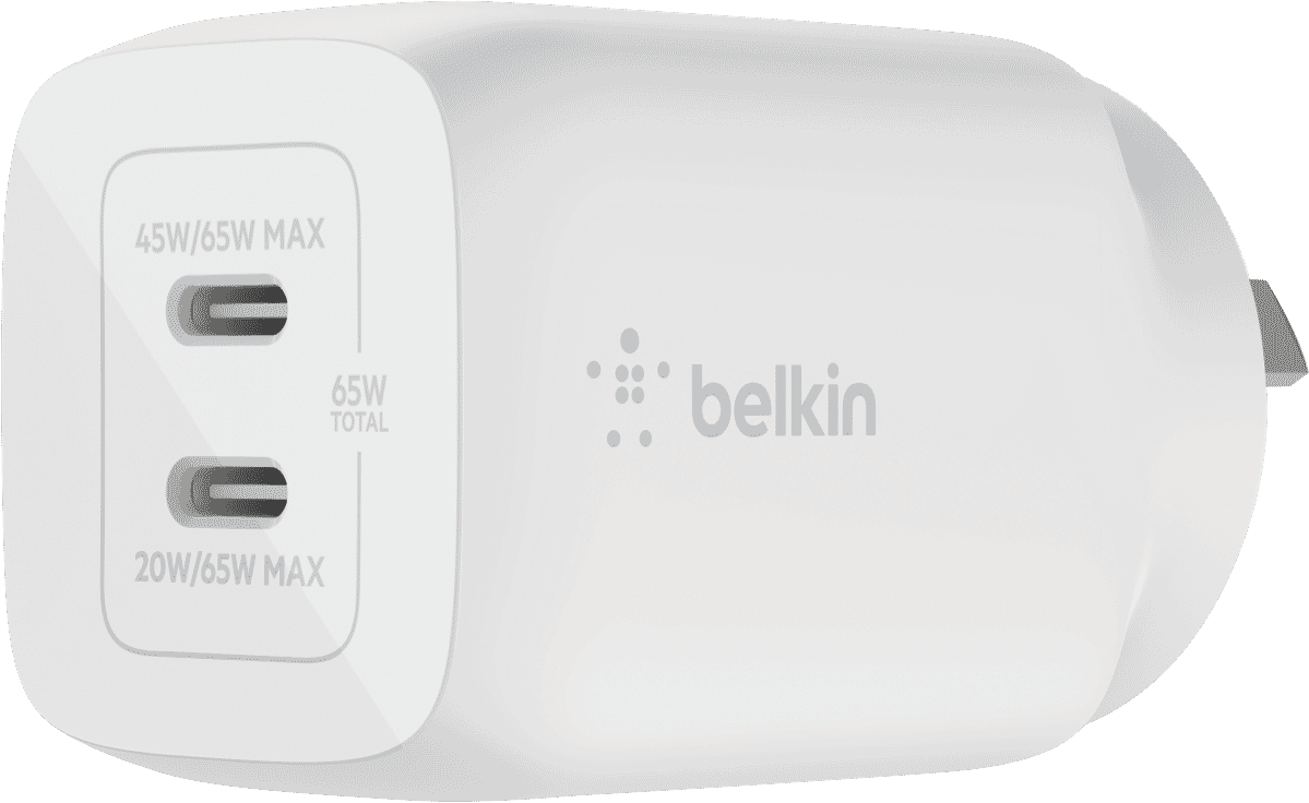 Belkin Dual USB-C GaN Wall Charger with PPS 65W WCH013AUWH