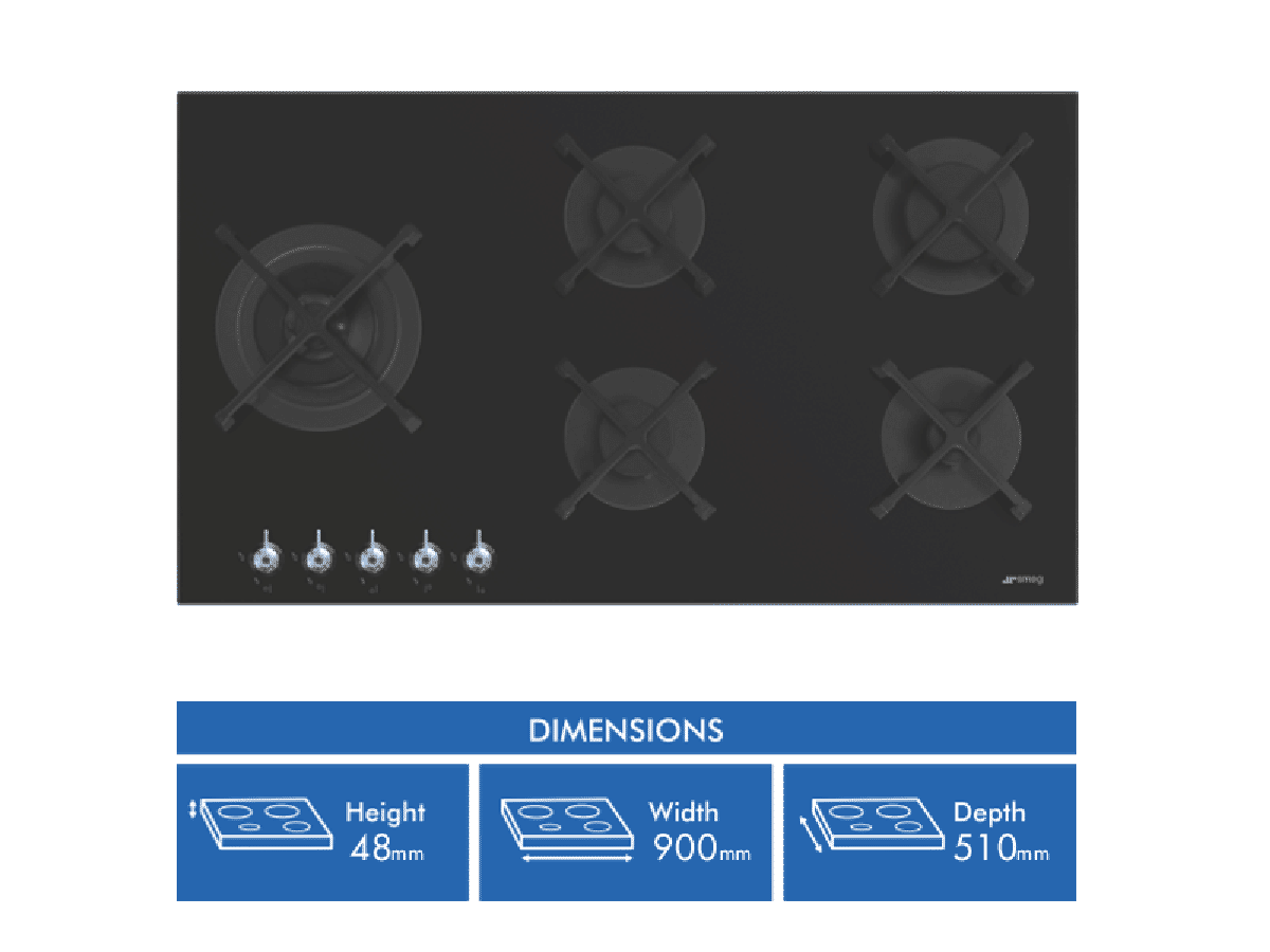 Smeg 90cm Gas on Glass Cooktop PV395LNAU