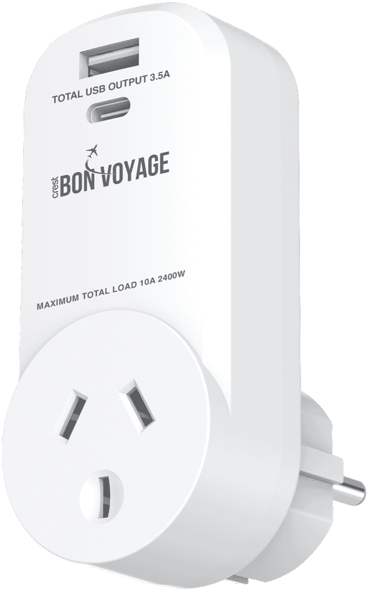 Bon Voyage Travel Adaptor AU to EU (2 USB Ports)