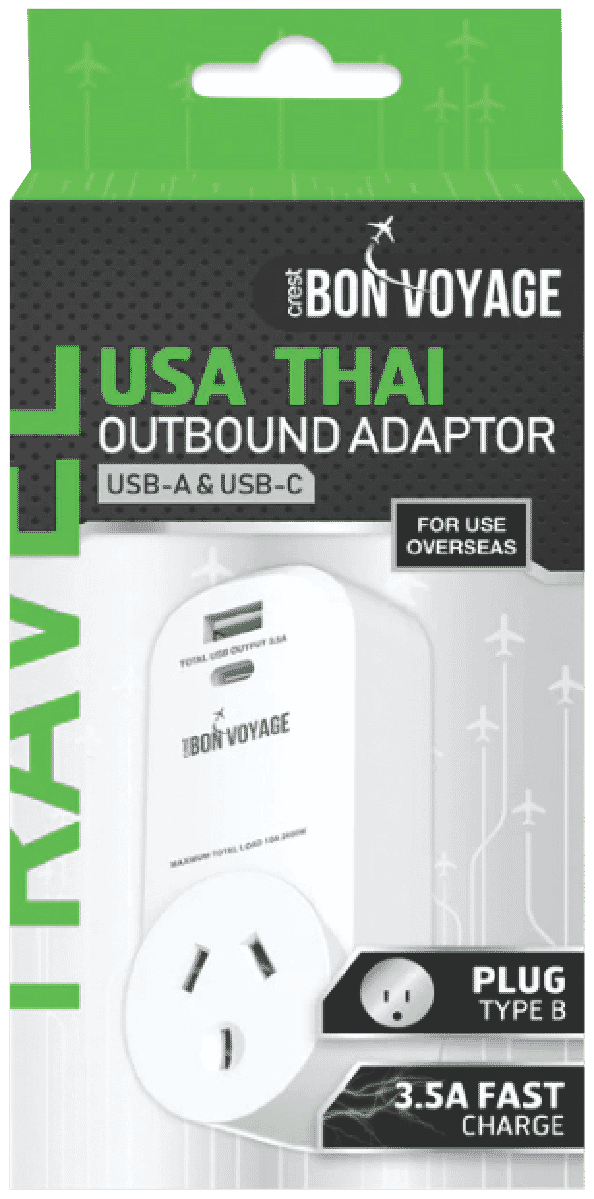 Bon Voyage Travel Adaptor AU to USA (2 USB Ports)