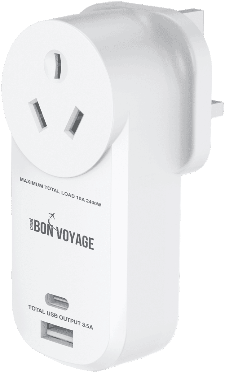 Bon Voyage Travel Adaptor AU to UK (2 USB Ports)