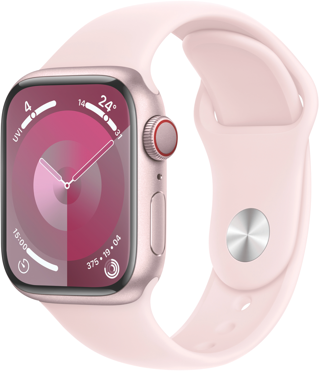 AppleWatch Series9 GPS Cellular 41mm Pink Aluminium Case with Light Pink Sport Band S M