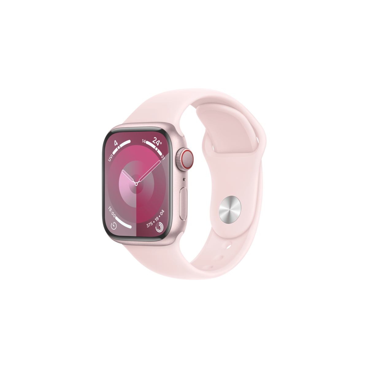 Apple MRHY3ZP A Watch Series9 GPS Cellular 41mm Pink Aluminium Case with Light Pink Sport Band S M at The Good Guys