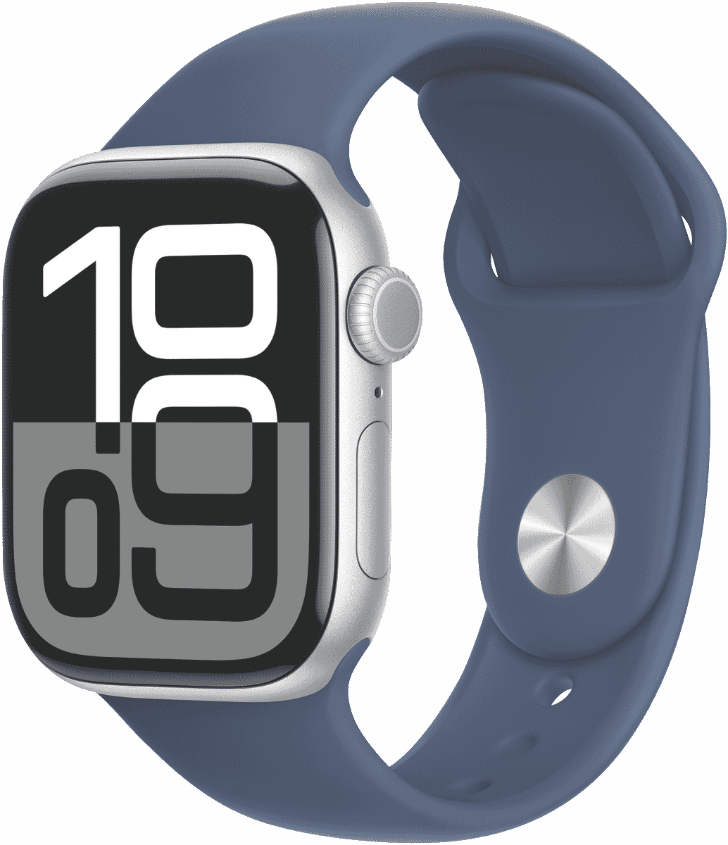 Apple Watch Series 10 GPS 42mm Silver Aluminium Case Denim Sport Band S M MWWA3ZP A